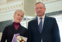 На фото: Президент МРОО &quot;АВИП&quot; Ася Константиновна Нестеровская и Врио губернатора Петербурга Александр Дмитриевич Беглов